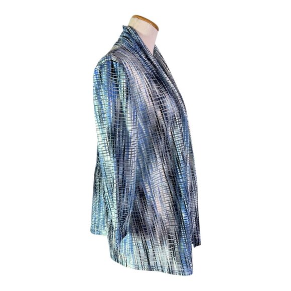 Kasper Size L Blue Sheer Open-Front Cardigan Jacket 3/4 Sleeves - Picture 4 of 12